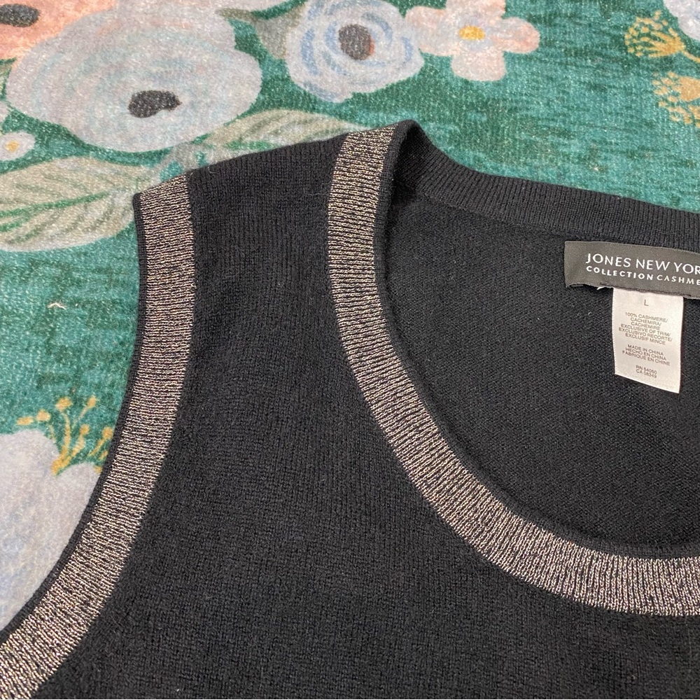 NWT 100% Cashmere Jones New York Black Sleeveless Sweater Knit Tank Top … - Picture 10 of 13